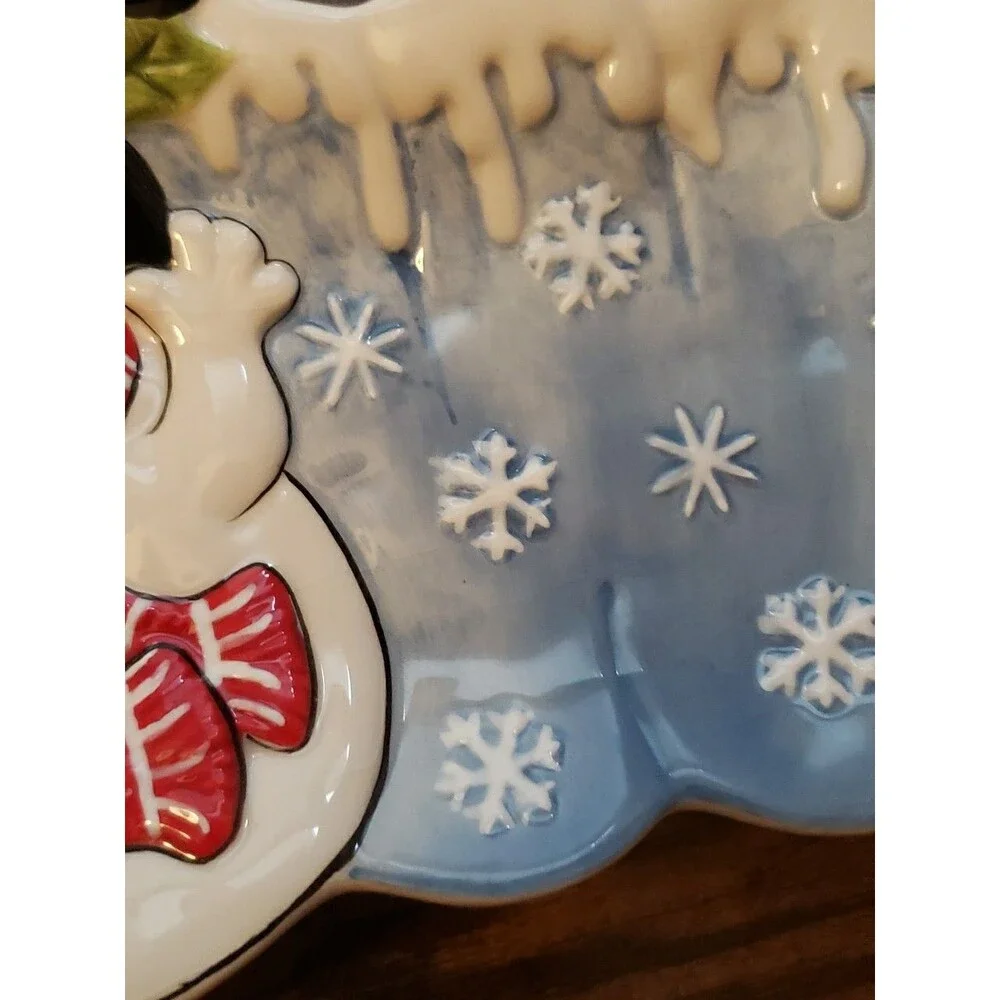 Fitz and Floyd Snack Therapy Snow Snowman Tray Christmas Winter Decor 12